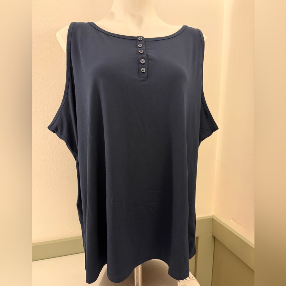 AnyBody Navy Button-Detail Tank Top